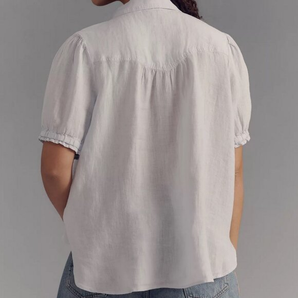 NWT The Aly Linen Puff-Sleeve Blouse by Pilcro Anthropologie Light Blue Top sz L - Picture 2 of 10